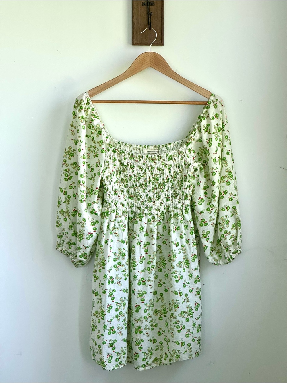 Urban Outfitters Linen Blend Cottagecore Floral Smocked Mini Dress small